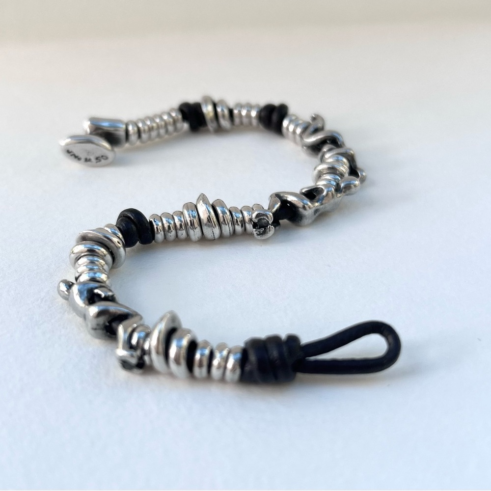 Uno de 50 Silver Leather Bead Bracelet